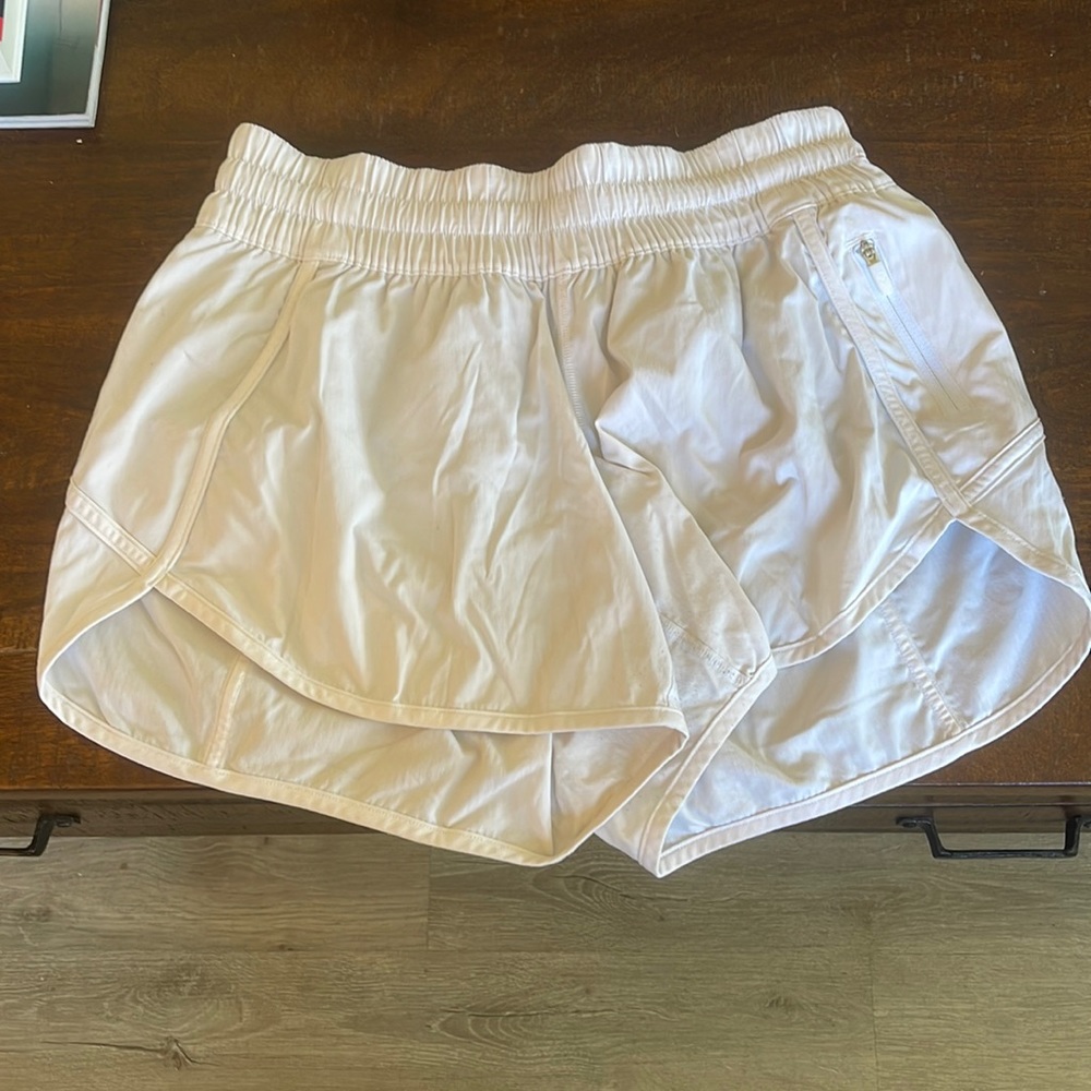 White Lululemon tracker shorts